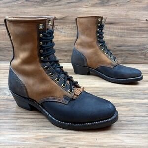 VTG Double H Packer Mens 9D Two Tone Kiltie Lace Up 8" Western Boots 9680